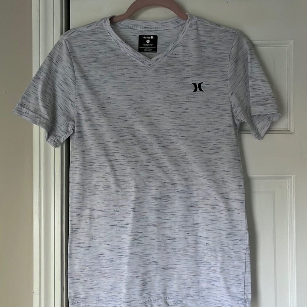 Boys Large Hurley t-shirt. White with faint stripes going across.